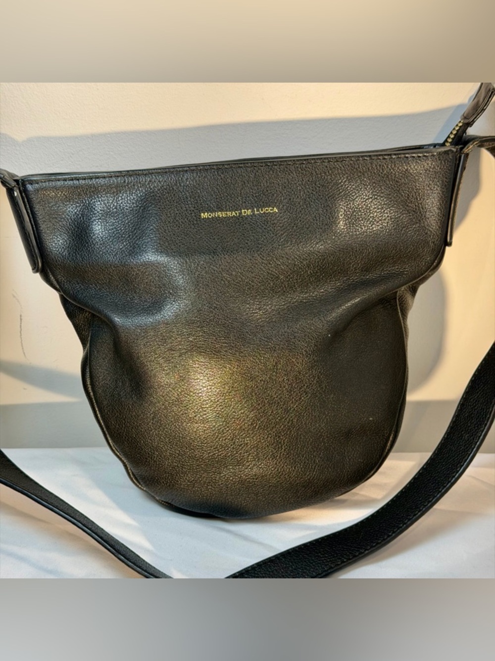 Monserat De Luca Half Moon Black Leather Crossbody Bag